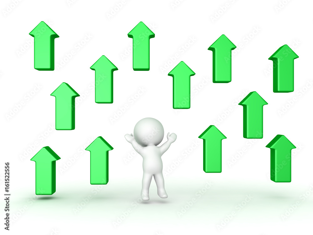 3D Character jumping and being surrounded by green up arrows 3D Character jumping and being surrounded by green up arrows