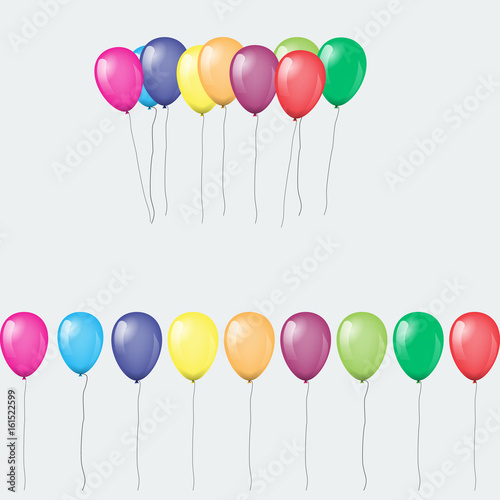Bunches and groups of colorful helium balloons isolated. Vector