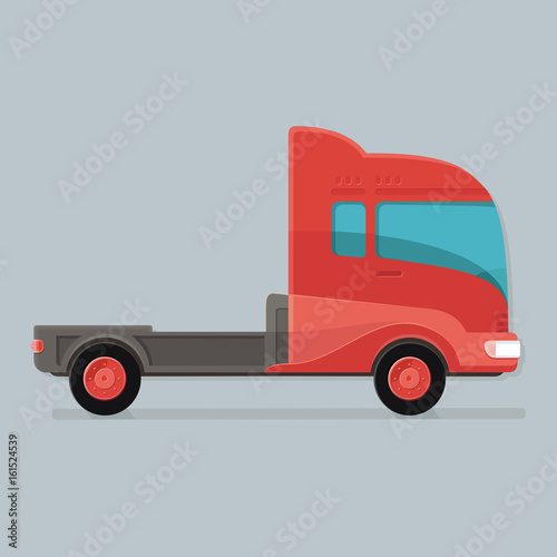 Modern Cargo Truck Trailer easy to edit vector template isolated on grey background. Delivery of goods by a large car. Flat style icon illustration design