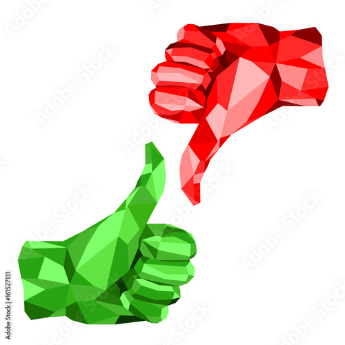 Thumbs Up and Thumbs Down stylized triangle polygonal model