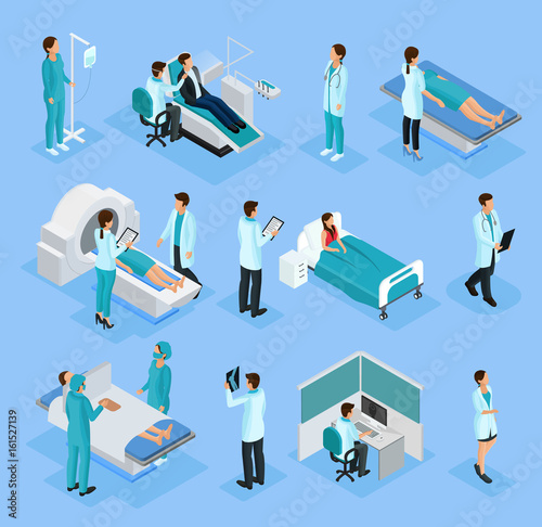 Isometric Doctors And Patients Set