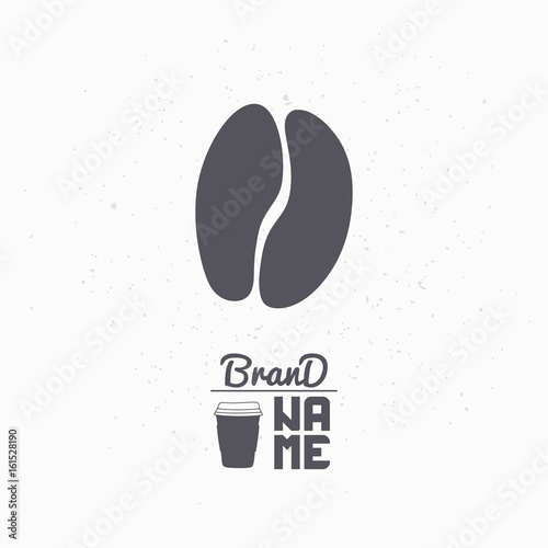 Hand drawn silhouette of coffee bean. Coffee shop logo template for craft food packaging or brand identity