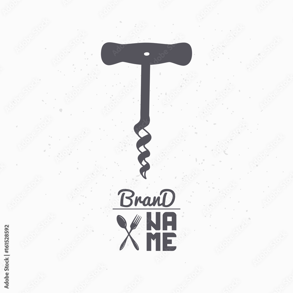 Hand drawn silhouette of corkscrew. Liquor store logo template for