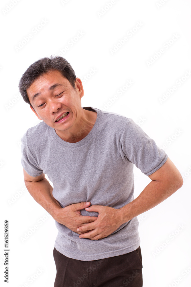 sick middle aged man, stomach ache, diarrhea, constipation, gastritis, indigestion