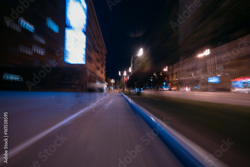 Blurred lights, view of the road, shooting at long exposure.