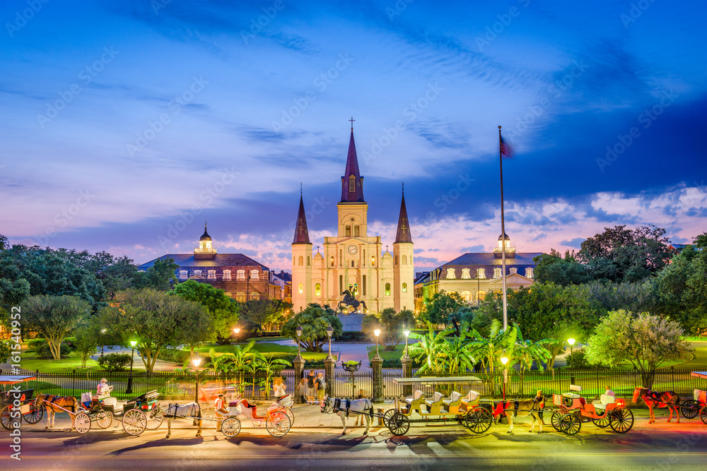 New Orleans, Louisiana, USA at Jackson Square during twilight.