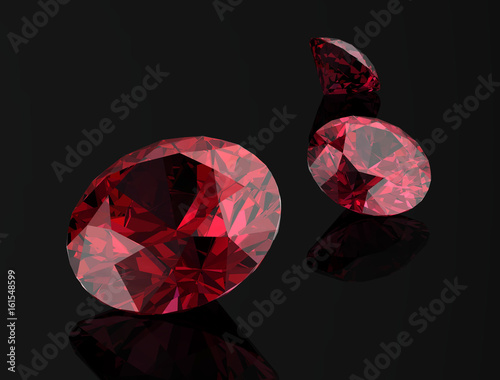 Ruby or Rodolite gemstone on black background.3D illustration photo