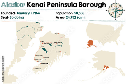 Large and detailed map Kenai Pensinsula Borough of in Alaska. photo