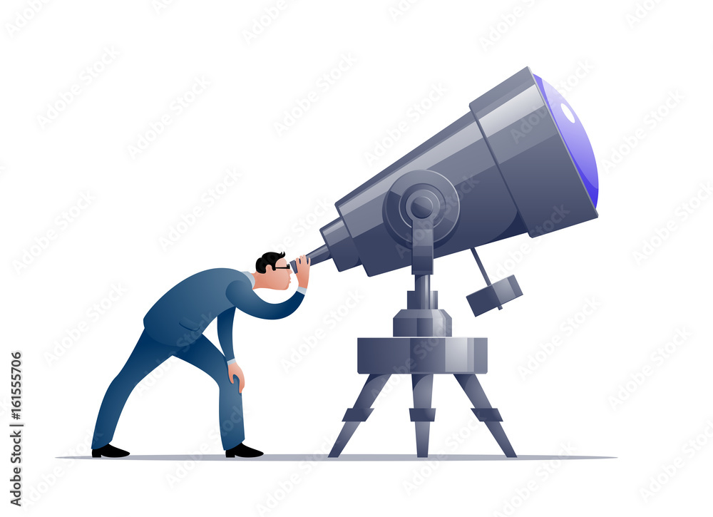 Vector cartoon astronomer looking through a telescope Stock Vector