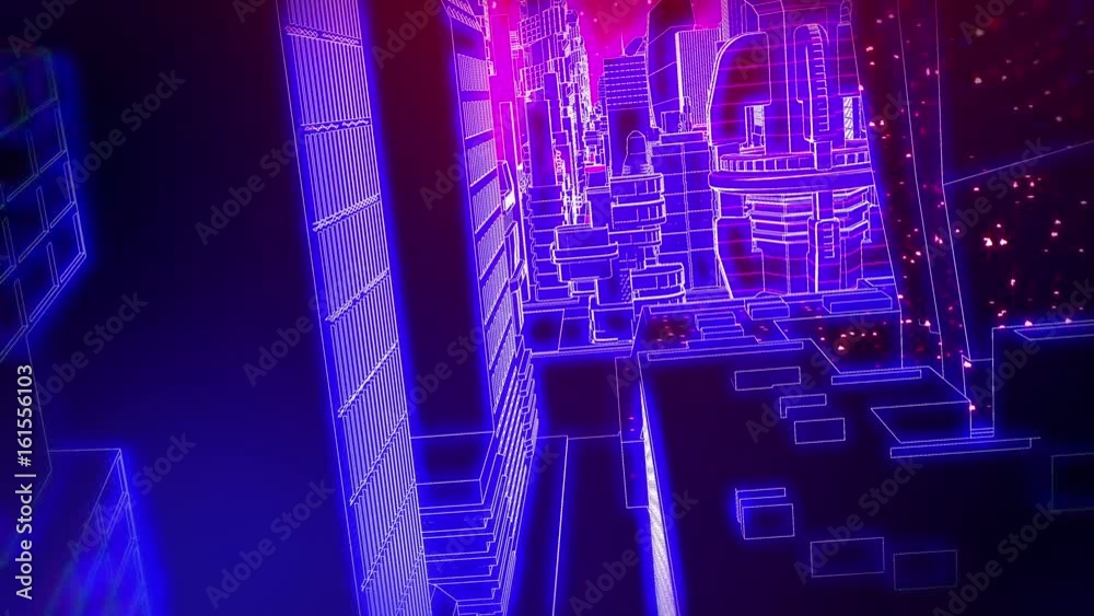 Retro Futuristic cityscape seamless background.