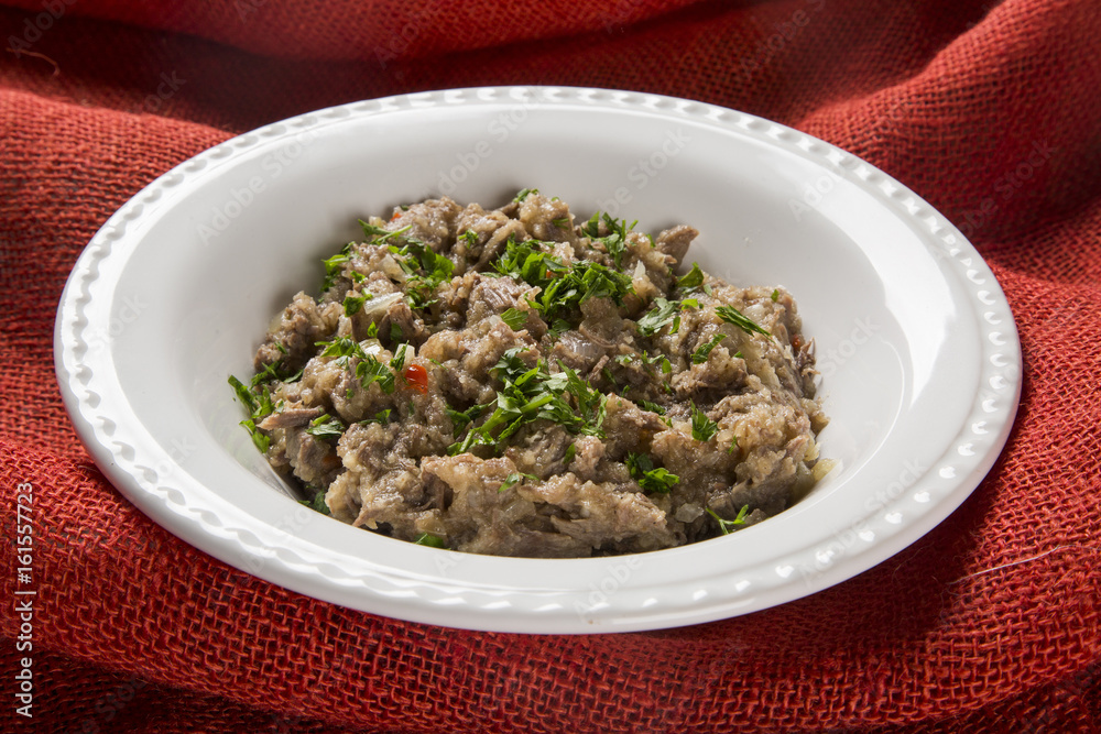Shredded beef rib in the white plate Shredded beef rib in the white plate