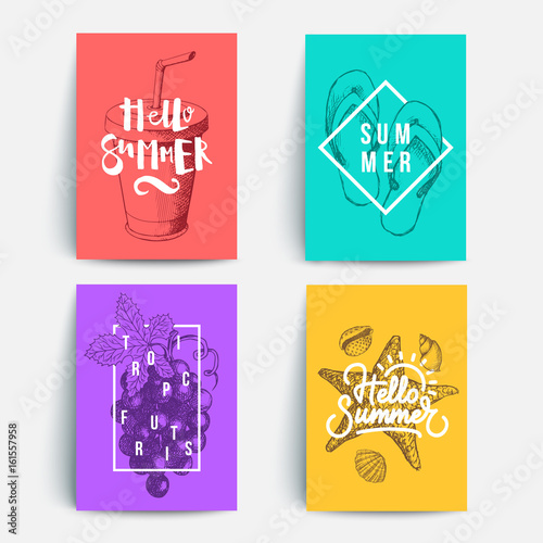 Modern colorful summer posters. Sketches and typography composition. Eps10 vector.