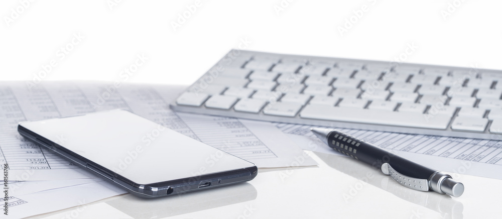 Handel, Internet, Smartphone, Tastatur, Tabellen, Kugelschreiber, Panorama, Hintergrund