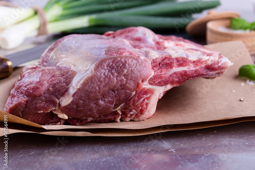 Raw organic veal chops photo