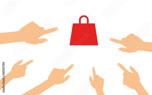 Hände zeigen auf - Handtasche - Warenkorb