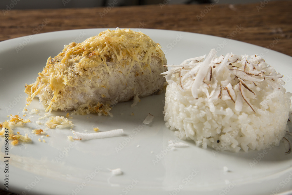 Fillet of haddock with coconut rice Fillet of haddock with coconut rice