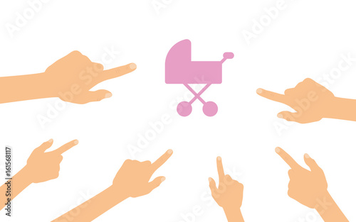 Hände zeigen auf - Babywagen