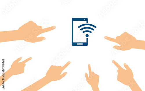 Hände zeigen auf - Handy W-lan