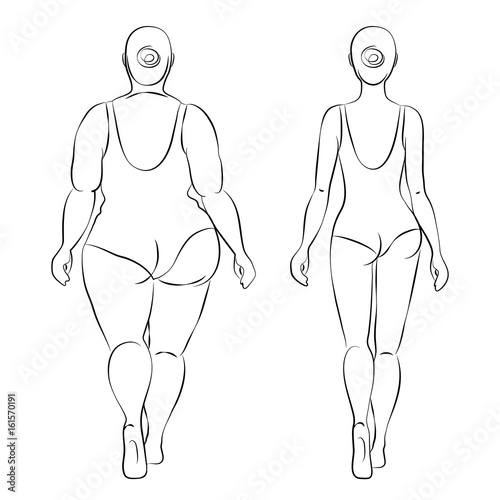 Fat woman and slender woman. Outline drawing
