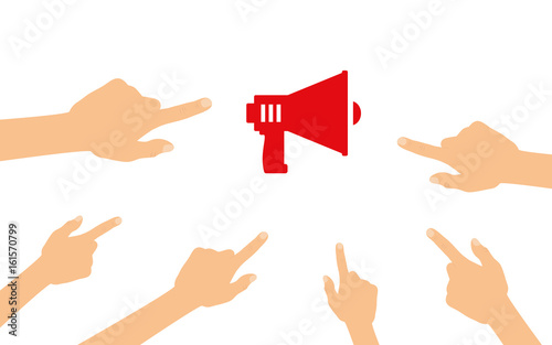 Hände zeigen auf - Megaphone