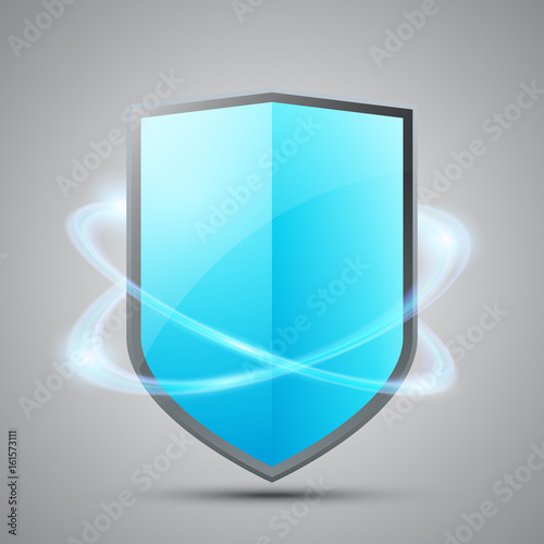 Blue shield with glowing effect, vector illustration