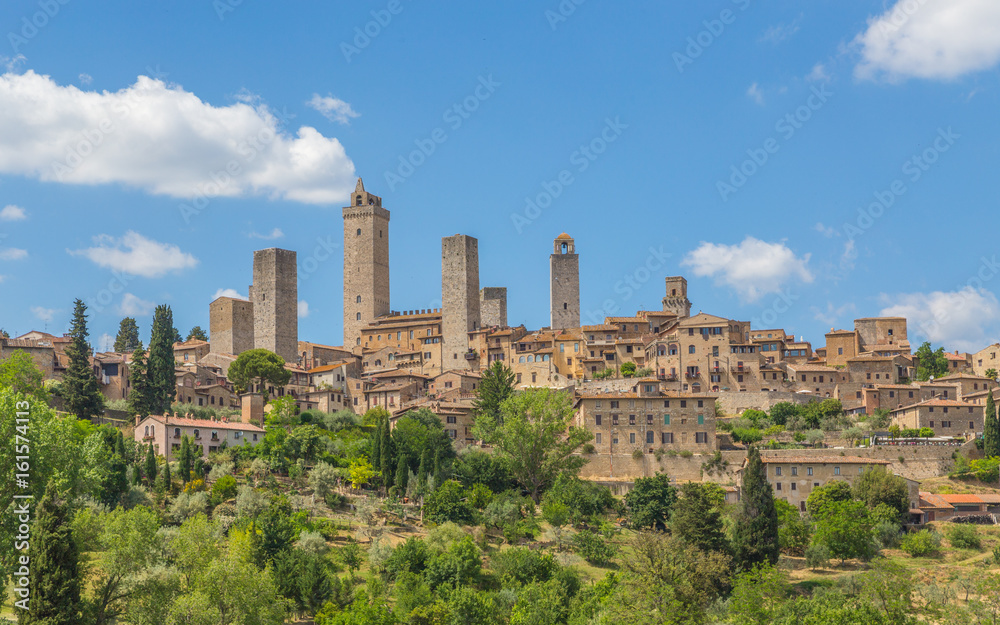 Panoramablick auf San Gimignano Toskana Italien - obrazy, fototapety, plakaty 