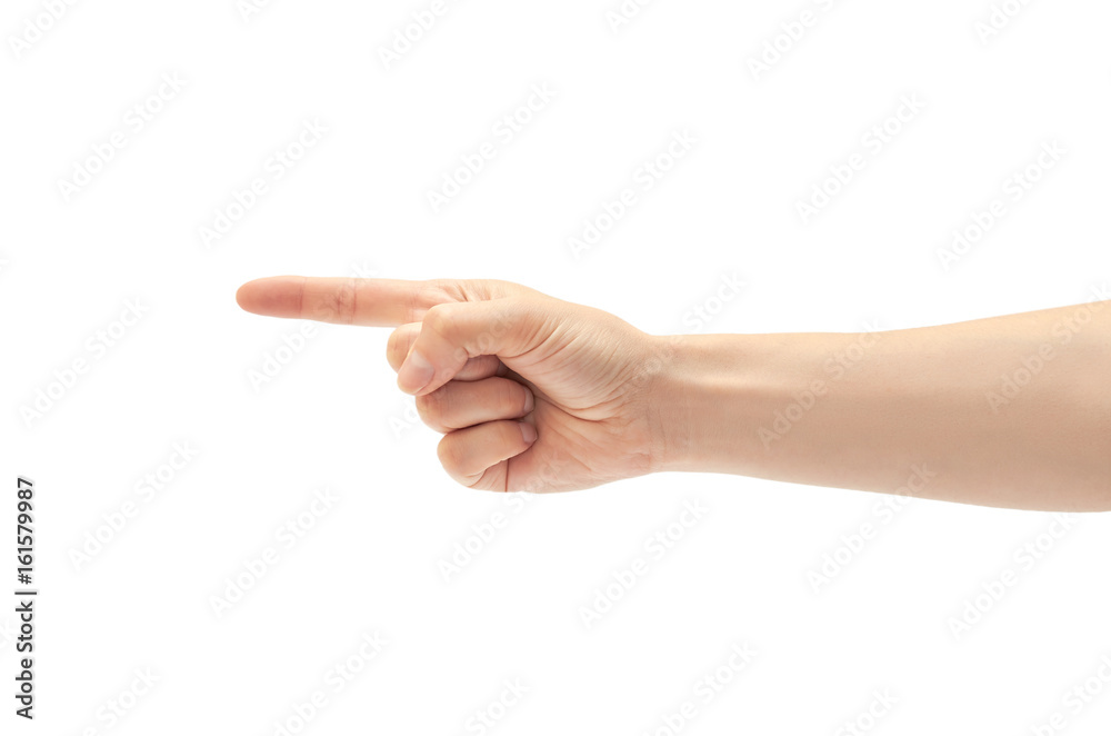 Beautiful female hand count one gesture. Isolated on white background Beautiful female hand count one gesture. Isolated on white background