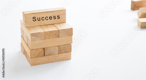 success word written on wood block on white background copy space