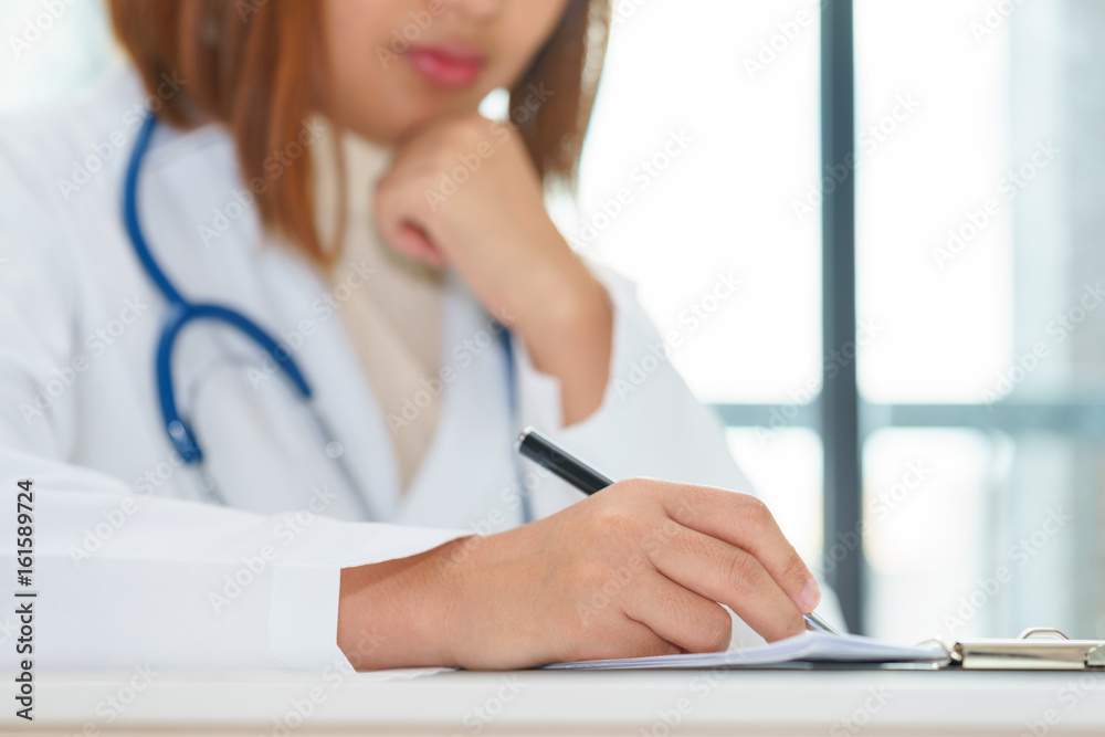 Doctor thinking about her patient disease, medical diagnosis concept. Doctor thinking about her patient disease, medical diagnosis concept.