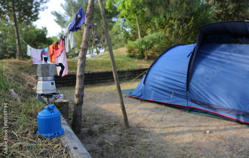 Moka pot to make a coffee on the camping stove