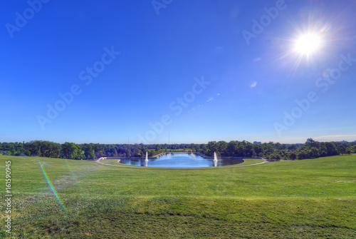 The view of the Grand Basin from Art Hill in Forest Park, St. Louis, Missouri.