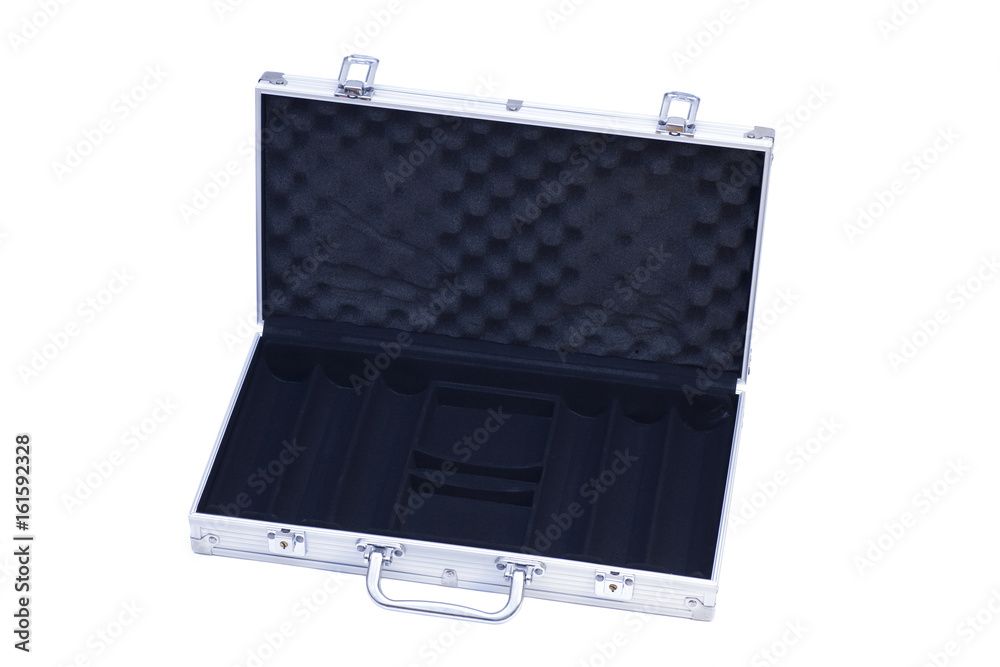 Open Silver briefcase isolated on white background Open Silver briefcase isolated on white background