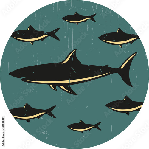 Retro Fische, Fisch Logo, Hai und Fische, school of fish