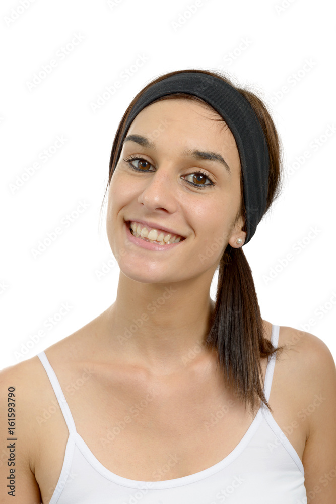 beautiful young woman with black headband in hair