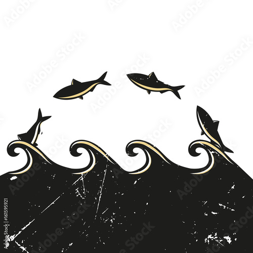 Fische springen aus dem Wasser / Wellen Meer