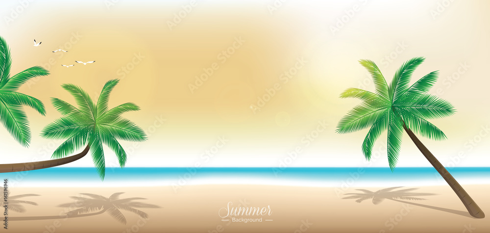 Obraz premium Twilight summer beach vector background - panoramic banner