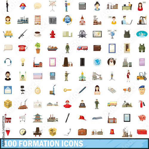 100 formation icons set, cartoon style
