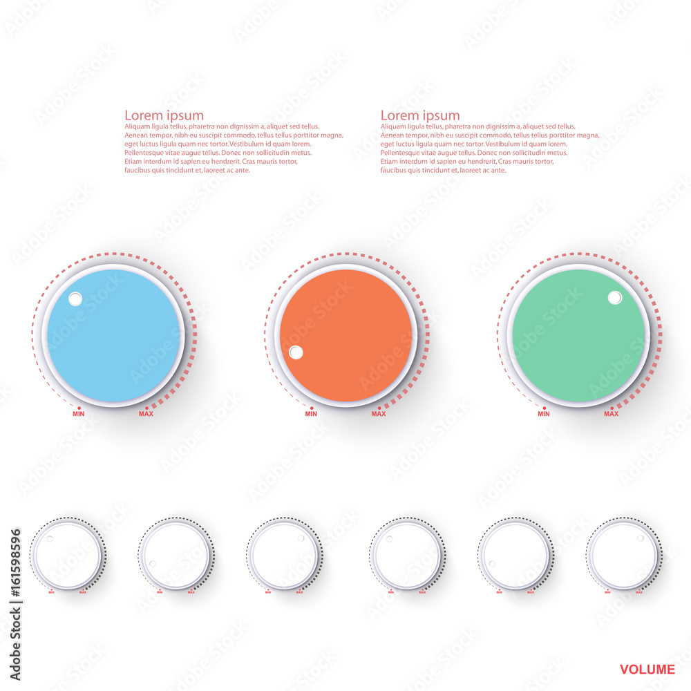 Volume button, sound control, music knob with texture and scale