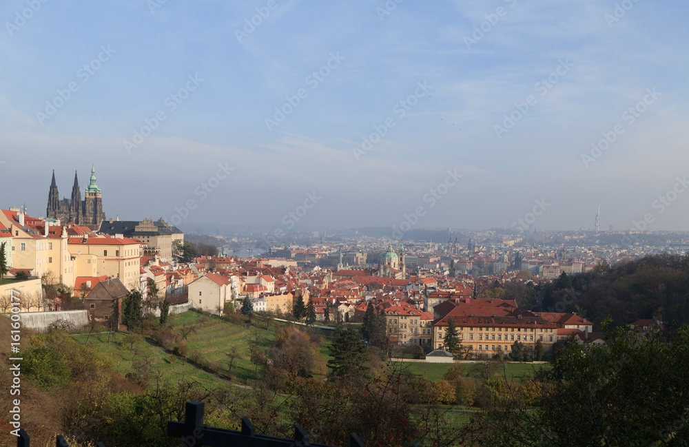 Panorama of Prague in the autumn. View of the historic Old Town center. Czech Republic
