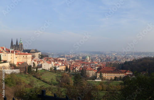 Panorama of Prague in the autumn. View of the historic Old Town center. Czech Republic