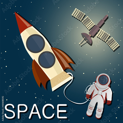 astronaut spacewalk on the background of the spacecraft