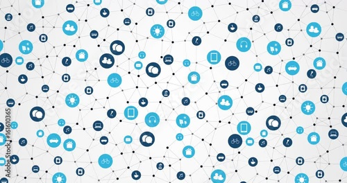 Internet of Things, Cloud Computing, Modern Digital Technology Concept Animation Featuring Network Connections and Icons Representing IoT Device Nodes 