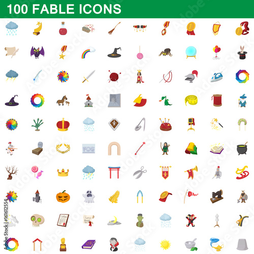 100 fable icons set, cartoon style