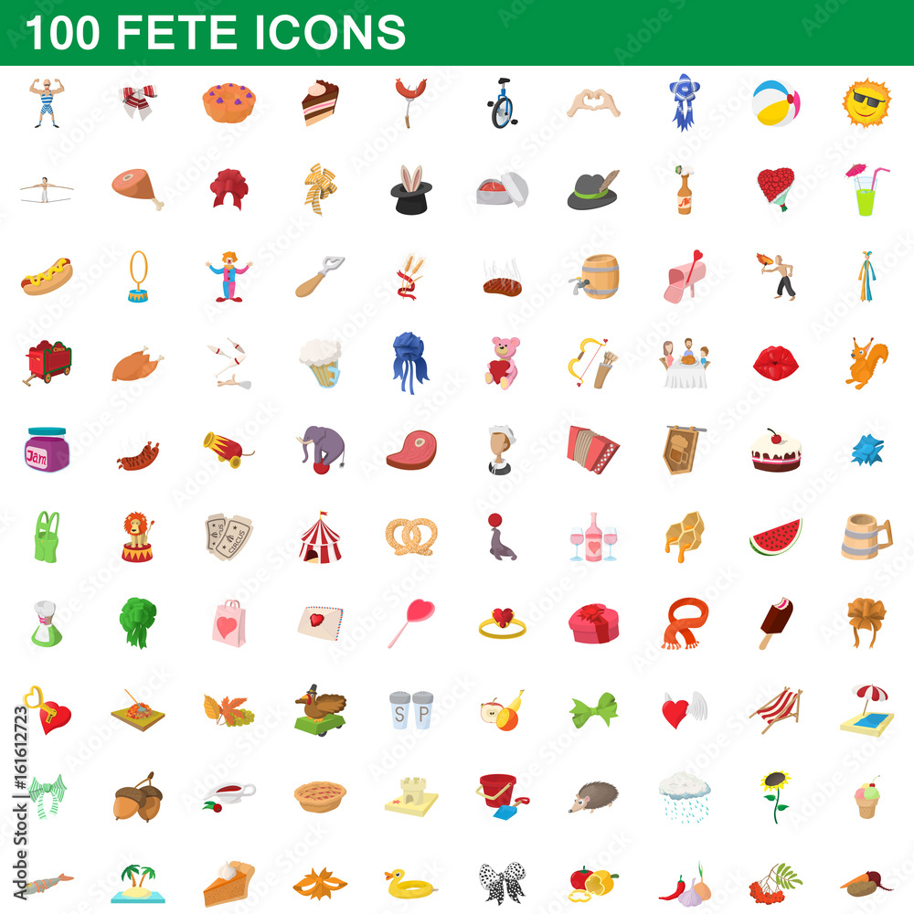 Naklejka premium 100 fete icons set, cartoon style