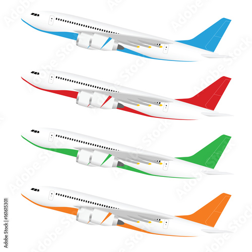 airplane in colored tail set flight with two motors illustration