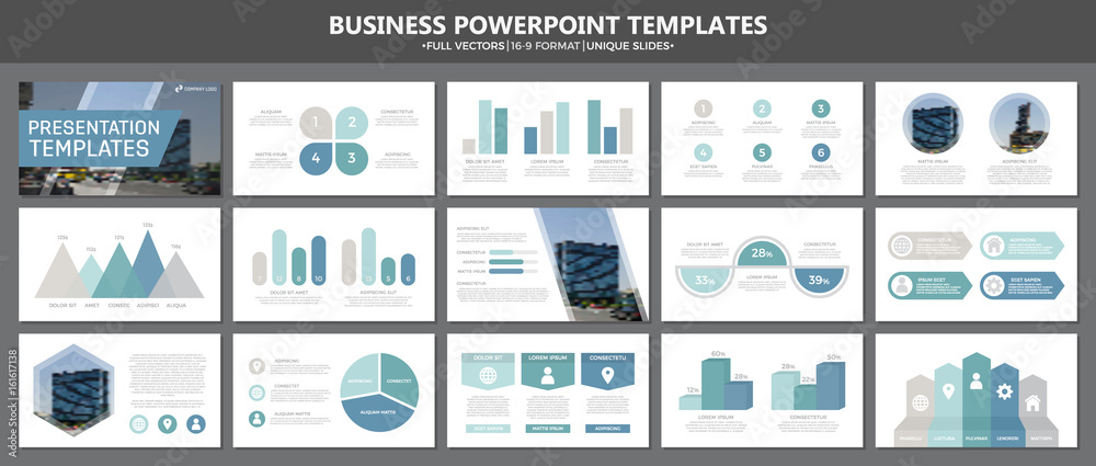 Set of blue elements for multipurpose presentation template slides with graphs and charts. Leaflet, corporate report, marketing, advertising, annual report, book cover design. Set of blue elements for multipurpose presentation template slides with graphs and charts. Leaflet, corporate report, marketing, advertising, annual report, book cover design.