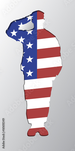 The silhouette of a soldier saluting, United States of America flag background photo