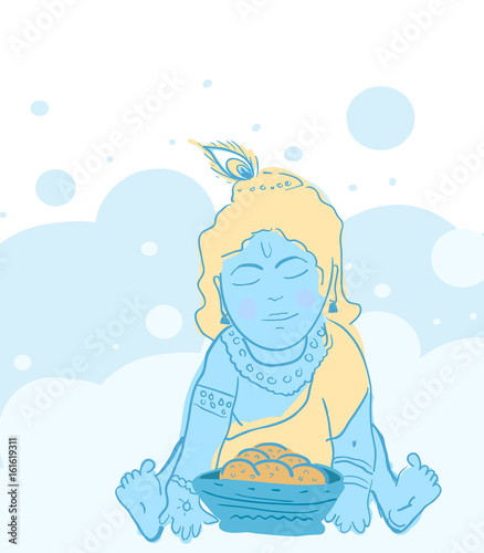 Happy Janmashtami Krishna flat vector 