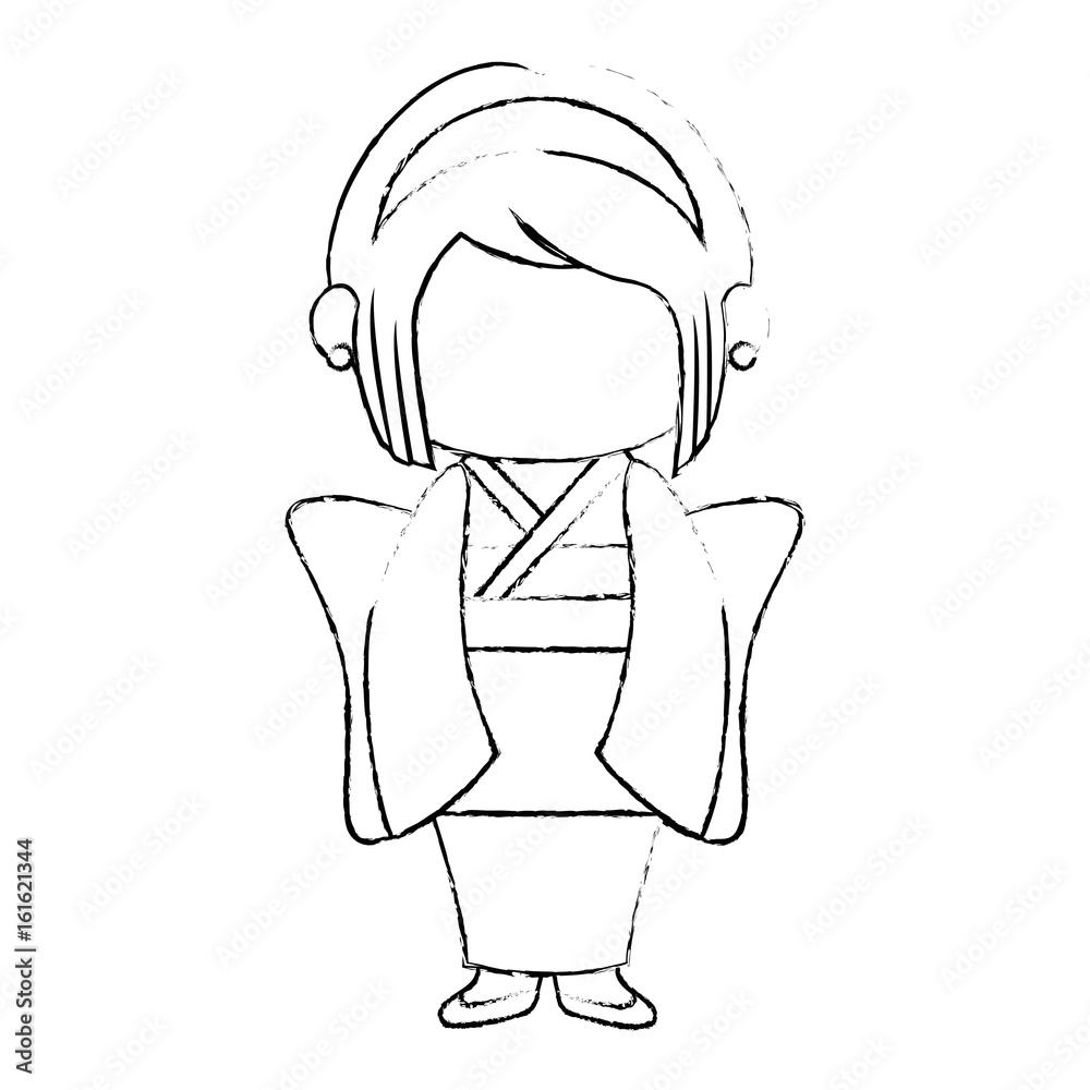 japanese girl with kimono dress icon over white background vector illustration