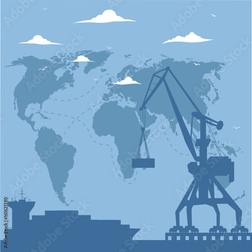 Seaport banner with port crane silhouette